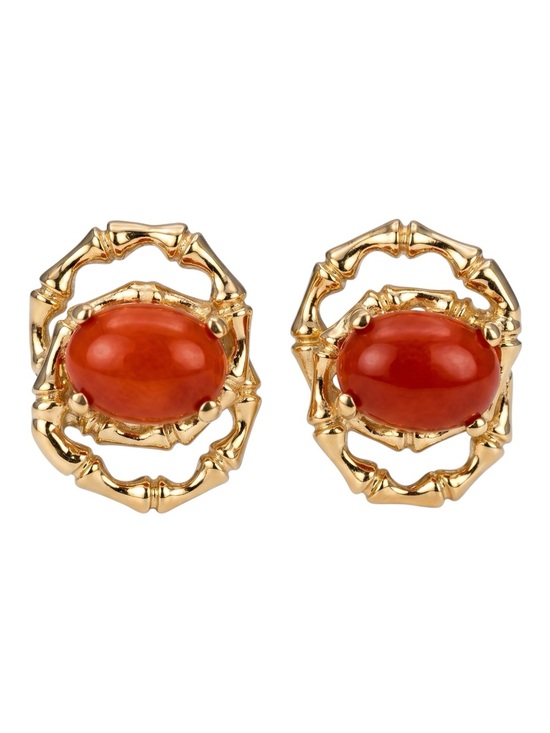 Estate Jewelry - Vintage Estate Solid 14k Yellow Gold Orange Coral Bamboo Earrings!